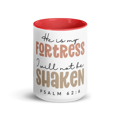 He is My Fortress I will Not Be Shaken Contrast Mug